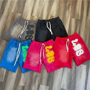 กางเกงขาสั้นผ้าคอตตอนโอเวอร์ไซส์สำหรับผู้ชายกางเกงขาสั้นกันเหงื่อผ้าพัฟฟ์ปักลายวินเทจซีดไปใส่สบาย - Product Image 2