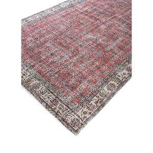 Tapis en laine noué à la main vintage grande surface Pae-2813, motif floral rouge et orange pour salon, couloir et espace adolescents - Product Image 2
