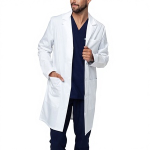 Bata de laboratorio protectora para manipulación de químicos, bata de laboratorio a medida para hombre, de manga larga, bata de ciencia unisex larga con solapa con muescas - Product Image 1