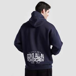 Sudadera con Capucha Baseline Azul Marino 100% Algodón French Terry Oversize con Bordado 3D y Estampado Serigrafiado de Patrón Sólido - Product Image 1