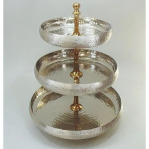 Support à gâteau en métal martelé Argent Aluminium Porte-cupcakes Rond 3 étages Support de présentation de desserts pour mariage Fête & Hôtel - Product Image 2