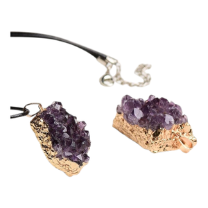 Collier avec pendentif en cristal naturel, améthyste, pierres de forme aléatoire, bijoux minéraux pour cadeaux unisexes - Pendentif en cristal - Product Image 3