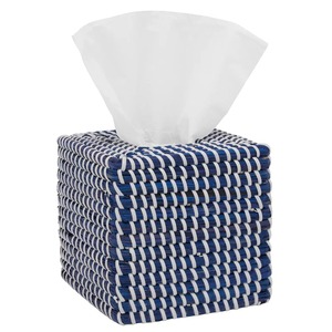 กล่องใส่กระดาษทิชชูจากหญ้าทะเล สีกรมท่าและสีขาว กล่องเก็บของทำมือ เป็นมิตรกับสิ่งแวดล้อม ของตกแต่งบ้านจากธรรมชาติ ขายส่งจากเวียดนาม - Product Image 1