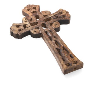 Fabriqué à la main sculpté en bois de manguier croix murale finition Antique croix en bois pour la maison et l'église décor cadeau spirituel - Product Image 2