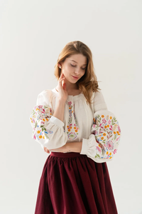 Blouse paysanne vintage décontractée bohème ethnique unie brodée avec manches à revers pour femmes ODM - Product Image 2