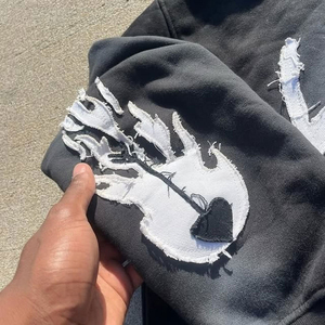 Survêtement léger d'hiver pour homme, personnalisable OEM, avec logo brodé effet vieilli, sweat à capuche vintage délavé à l'acide et pantalon de survêtement évasé - Product Image 6