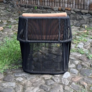 Premium <b>Black</b> PE Rattan <b>Dining</b> <b>Chair</b> Rust-Resistant Comfortable Seating Outdoor Furniture <b>Dining</b> Set for Restaurant Made of Iron - Product Image 4