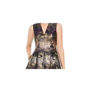 Abito da donna Fit & Flare di Vince Camuto in raso jacquard nero metallizzato, silhouette a trapezio con vita naturale, taglia 10 - Product Image 2