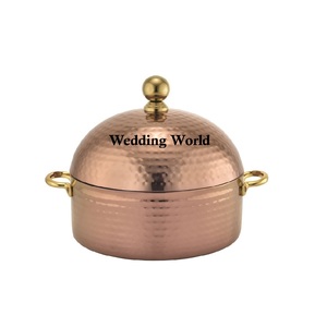 Olla Caliente de Acero Inoxidable Martillado con Acabado Dorado, Cacerola de Diseño Redonda, Calentador de Comida de Metal Nuevo al por Mayor - Product Image 6