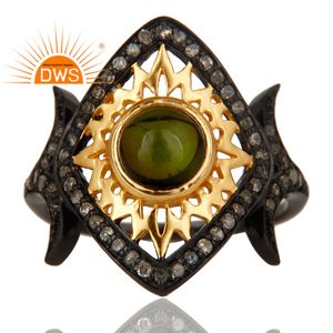 Venta caliente Plata de ley Diamante natural y turmalina verde Anillo de piedras preciosas Fabricante de joyas de diamantes - Product Image 3