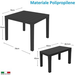 Tavolo quadrato in polipropilene resistente da giardino per interni ed esterni con 2 panche per mangiare - Product Image 2