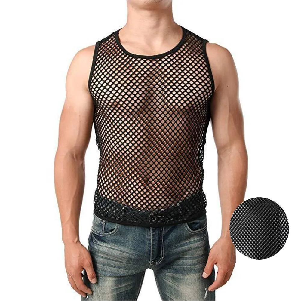 Người Đàn Ông Của Lưới Xem Thông Qua Tank Top Sexy Fishnet Chuỗi Vest Không Tay Xem Thông Qua Hộp Đêm Mỏng Thể Thao Đồ Lót