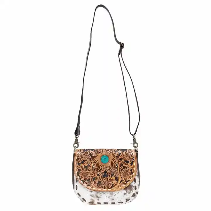 Hot Selling Designer Women's Sling Bags with Hand Tooled Floral Design Cowhide Crossbody Hair On Bag's Luxury Women's Bag