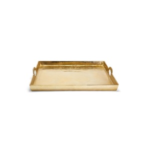 Plateau de service rond de haute qualité en aluminium massif et laiton plaqué or bord surélevé, plateau alimentaire avec poignées découpées - Product Image 1
