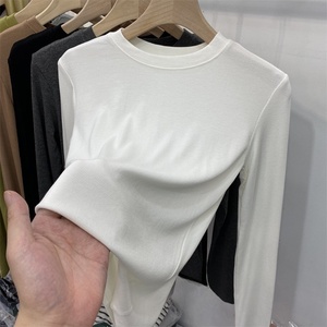 Maglietta da <span class=keywords><strong>donna</strong></span> a manica lunga a filo sottile in <span class=keywords><strong>cotone</strong></span> a maniche lunghe con Top Streetwear primaverile in tinta unita Anti-Pilling <span class=keywords><strong>canottiera</strong></span> - Product Image 2