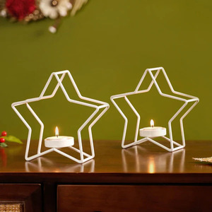 Juego de bandeja de tarro de vela de taza vacía de estrella de árbol de Navidad de Metal dorado como decoraciones para el hogar pintura en polvo portavelas de Navidad - Product Image 5