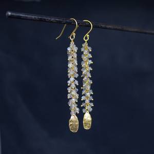 Long Labradorite Cluster <b>Drop</b> <b>Earrings</b> Crafted From Solid 925 Sterling <b>Silver</b> Textured Gold Vermeil Nugget Bead & Hook Fitting - Product Image 1