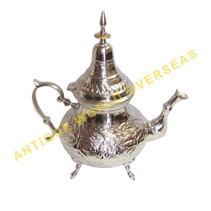 Traditional Arabic Coffee Serving Kettle Sleek Tapered Design with Handle Brass Silver Plated Moroccan <b>Tea</b> Pot Made of Metal - Product Image 6