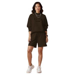 Ensemble haut en molleton à col roulé uni à manches longues et short au-dessus du genou pour femme - Coupe ample, respirant et écologique - Product Image 1