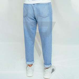 2024 Wholesale Men Light Blue Cotton Denim Jeans High Waist Baggy Style Washed Technique <b>Spray</b> Work Straight Cut Fashion Pants - Product Image 5
