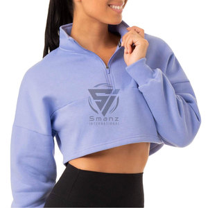 Sweat à capuche court Willow pour femme, style épaules tombantes, coupe ajustée, avec logo personnalisé, 55% coton 45% élasthanne, fermeture éclair intégrale classique - Product Image 2