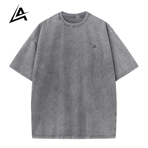T-shirt AIFRAN surdimensionné vintage en coton 100% délavé avec logo minimaliste, sans col, streetwear décontracté pour l'été - Product Image 2
