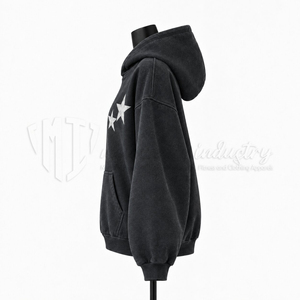 Sudadera con Capucha Oversize para Mujer con Estampado de Estrellas, Estilo Casual Urbano, Sudadera de Forro Polar Negra, Moda Personalizada - Product Image 5