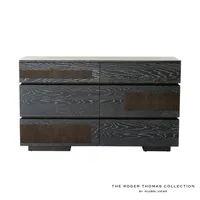Commode moderne en chêne noir cerisé |   Commode de rangement pour chambre à coucher à 6 tiroirs avec texture de grain de bois naturel