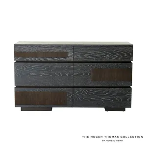 Commode moderne en chêne noir cerisé |   Commode de rangement pour chambre à coucher à 6 tiroirs avec texture de grain de bois naturel - Product Image 1