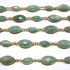 Cadena de conector de briolette con corte láser en forma de marquesa de amazonita chapada en oro alto Amazonita natural vendida por pie para la fabricación de joyas - Product Image 1