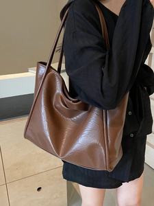 Sac fourre-tout en microfibre marron, couleur unie, style minimaliste, ouverture supérieure, sac à bandoulière pour femme, usage quotidien, toutes saisons - Product Image 3