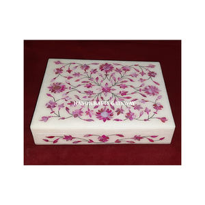 Nuevo diseño de flores, incrustaciones de mármol blanco, joyero de nácar rosa para decoraciones de boda y fines de regalo - Product Image 1