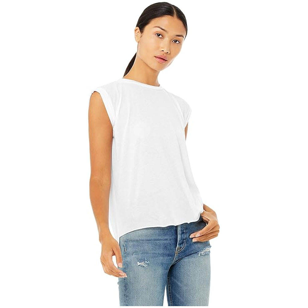 Bella Canvas Ladies' Flowy Muscle T-Shirt with Rolled Cuff White