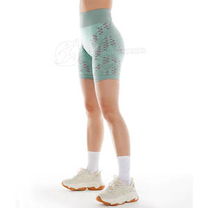 Pantalones cortos de gimnasio elásticos de cintura alta para mujer 2023 Logo elástico Yoga Booty Tie Dye Decor Washed Technics pantalones cortos deportivos al por mayor - Product Image 3