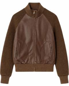 Veste zippée en simili cuir marron de qualité supérieure pour homme, col côtelé, vêtement d'extérieur décontracté pour l'hiver, manteau élégant et tendance, vêtements pour homme - Product Image 1