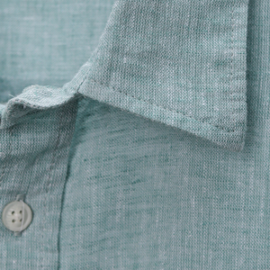 เสื้อเชิ้ตแขนสั้นผู้ชายสีเขียวพาสเทลลำลอง ผ้าลินินผสมฝ้าย แห้งเร็ว สำหรับฤดูร้อน ขายส่งจาก TAD Sourcing - Product Image 4