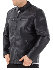 Veste en cuir véritable classique moderne pour homme, col montant, douce, durable, idéale pour l'hiver, toutes occasions, style urbain - Product Image 3