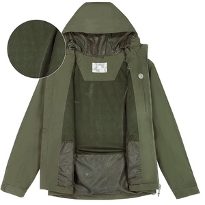 <b>Men's</b> Hooded Waterproof Windbreaker <b>Jacket</b> Solid Color Zipper Closure Casual Outdoor Wear Autumn Season Green Polyester Shell - Product Image 5