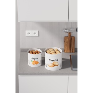 Cesta de Metal de 2 Niveles para Patatas y Cebollas con Tapa Metálica - Cesta para Verduras - Cesta de Almacenamiento para Patatas y Cebollas Blanca/Blanca - Product Image 3