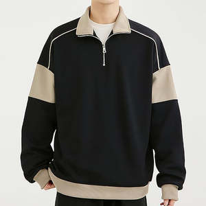 เสื้อสเวตเชิ้ตมีฮู้ดแบบซิป 1/4  ผ้าฝ้ายถัก 100% ลายเรียบ ปักลาย ป้องกันรอยยับ สีตัดกัน ทรงปกติ - Product Image 6