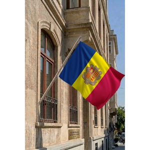 Ensemble de mât de drapeau télescopique mural Andorra 3x5 pieds en aluminium et fibre de verre avec fanion en polyester imprimé numériquement pour les entreprises d'assurance - Product Image 2