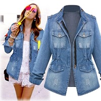 Vestes en jean pour femmes de haute qualité, boutonnées, ornées de perles, coupe ample, décontractées, en tissu polyester/coton écologique, couleur automne/printemps, devant