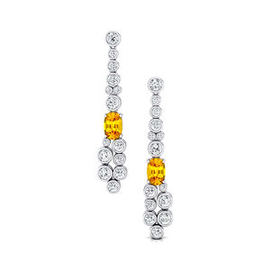 Pendientes colgantes de diseñador de oro macizo de 14K con piedras preciosas de zafiro amarillo cortadas con cojín y diamantes reales, joyería lujosa para mujer - Product Image 2