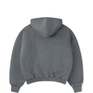 Sweat à capuche zippé pour homme en polyester épais de haute qualité, délavé à l'acide, style streetwear, avec impression en relief, collection automne - Product Image 3