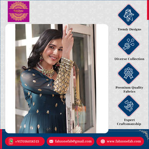 Impresionante diseño de lujo Bordado Secuencia Trabajo Manga completa Diseñador Ropa de fiesta Look Faux Georgette Vestido con Dupatta cosido - Product Image 2