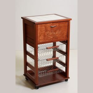 MASLEGNO Modern Solid Beech Wood Kitchen Cart with Bread Holder Tile Top <b>Plastic</b> <b>Wheels</b> Iron Handles Exclusive for Home Use - Product Image 1
