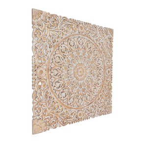 Décoration murale carrée en bois sculpté à la main avec motif floral Mandala - 48X48 pouces - Product Image 3