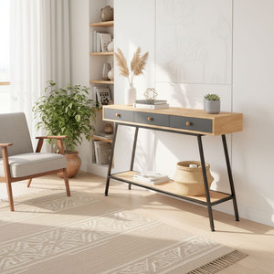 Modern Luxury <b>Console</b> Table 120x30x85cm Iron Legs Drawers Mirrored Wood Marble for Villa Living Room Bedroom Hotel Use-CST062 - Product Image 2