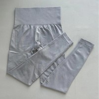 Pantalon de yoga sans couture taille haute pour femme, vêtements de sport respirants avec logo personnalisé, leggings de contrôle du ventre