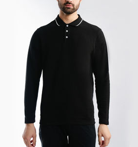 Polo de piqué de manga larga con ajuste inteligente de color verde para hombre, ropa informal, tela de algodón transpirable, compatible con logotipo personalizado, OEM disponible - Product Image 6